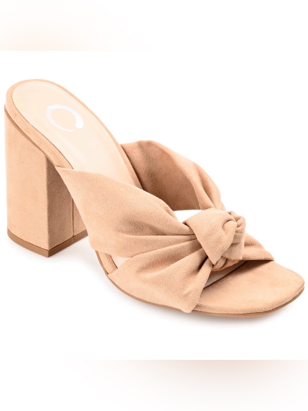 Journee Collection Beige Knot-Front Block Heel Slide